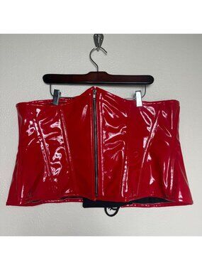 Top Draw By Daisy Corsets Red Faux Leather Corset Top Lace-Up Back 3XL